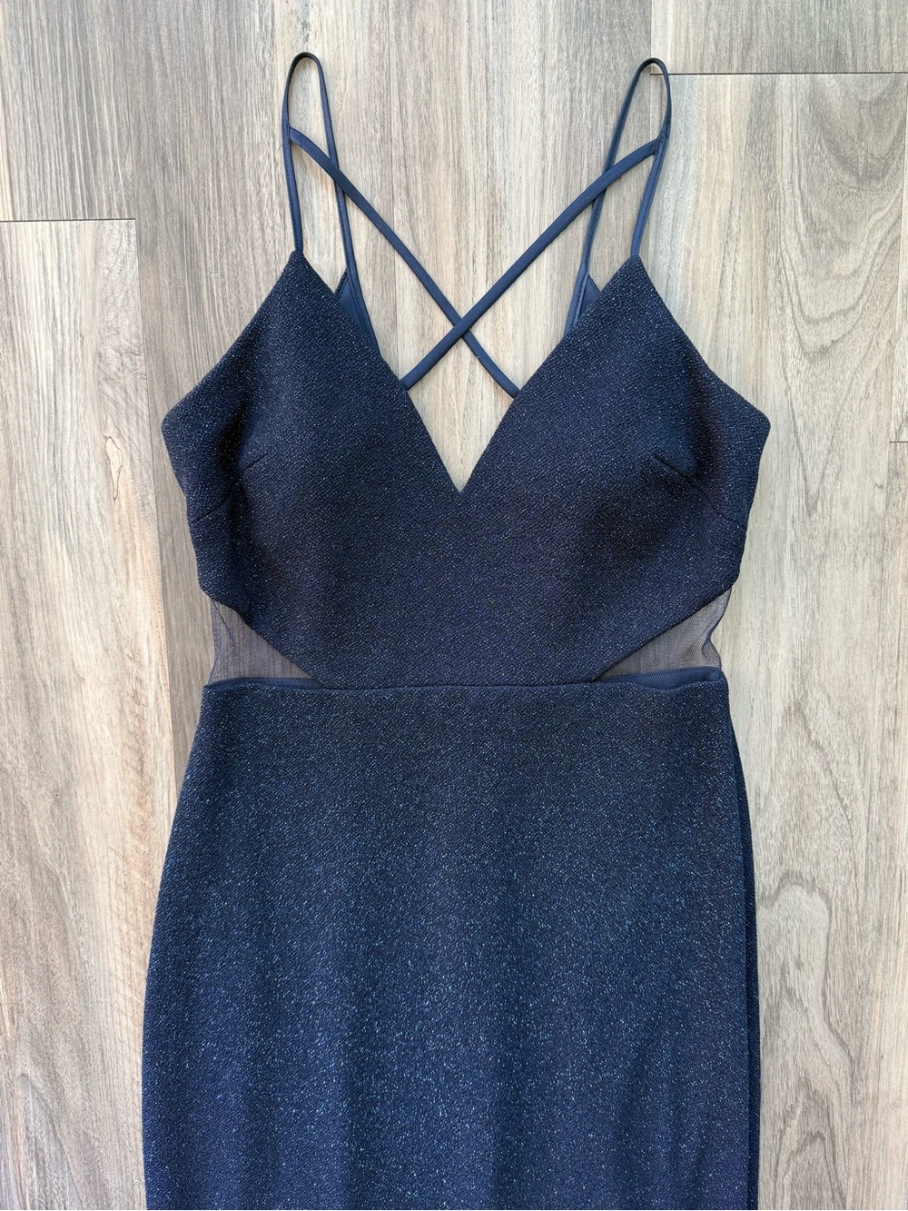 Dear Moon Sparkly Navy Floor-Length Gown with Side Cut-Outs & Sweep Train Size 9
